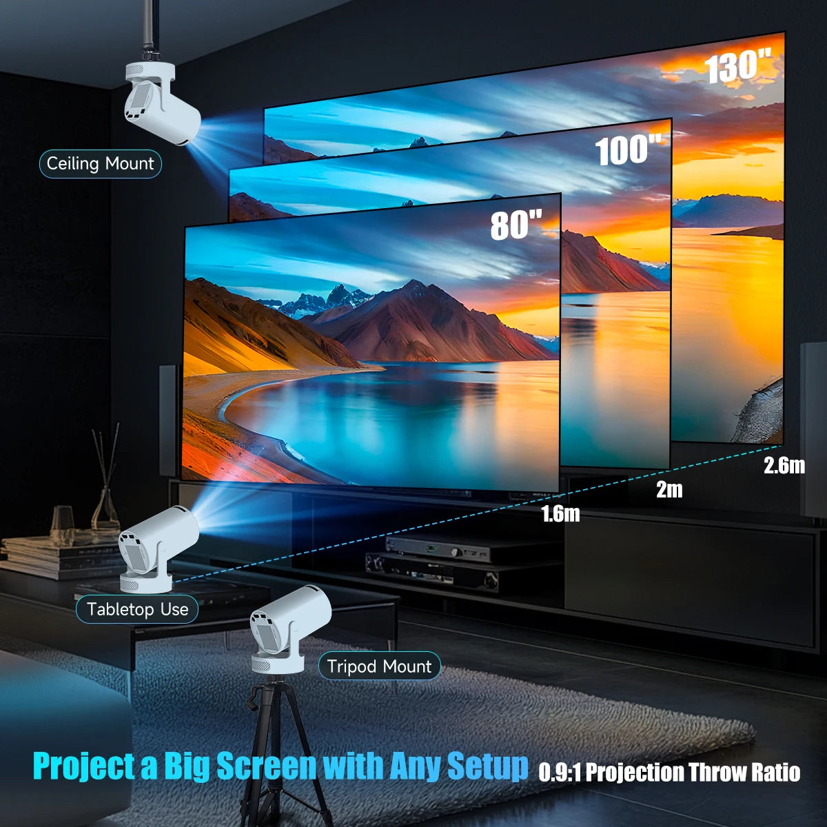 Magcubic HY300 Pro + Projector 8K 720P With 5W Speaker Android 14 8000 Lumens WiFi 6 BT5.4 Outdoor Video Home Theater Projector
