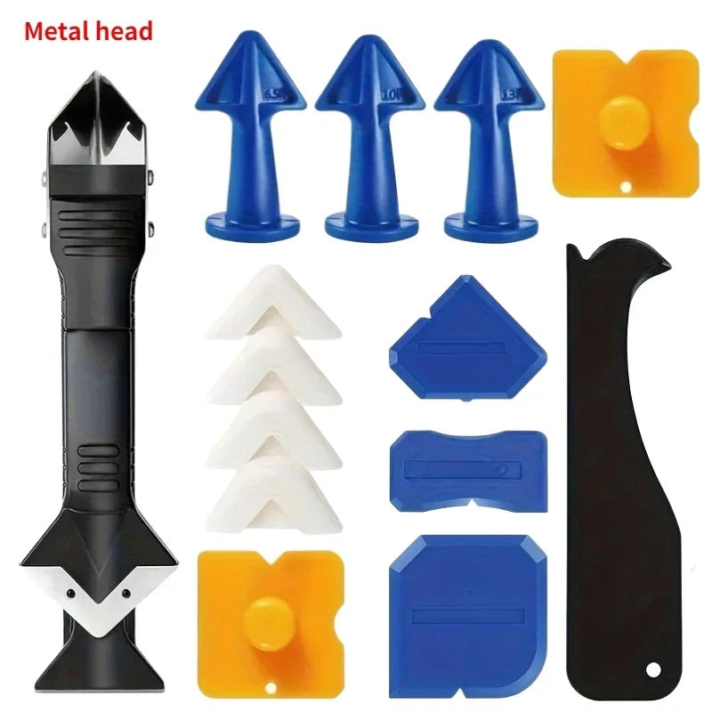 Caulking Tool Set with Metal and Silicone Heads - Manual Sealant Applicator for Precision Finishing,Durable Plastic Construction