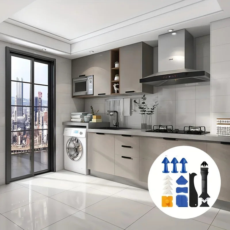 Caulking Tool Set with Metal and Silicone Heads - Manual Sealant Applicator for Precision Finishing,Durable Plastic Construction