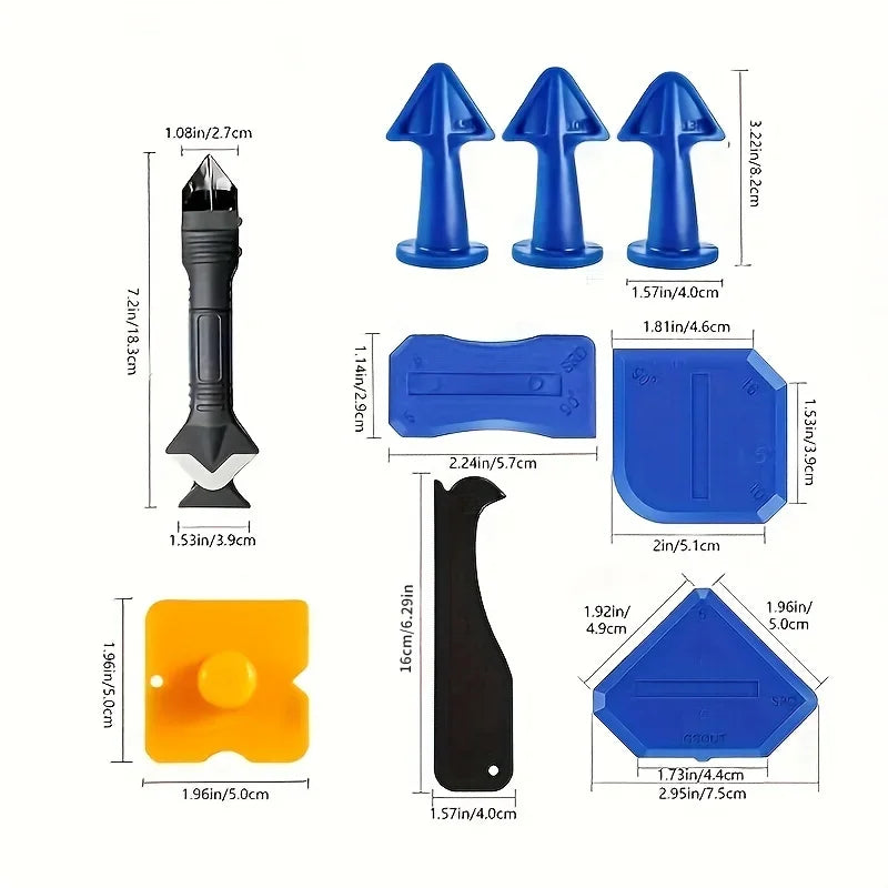 Caulking Tool Set with Metal and Silicone Heads - Manual Sealant Applicator for Precision Finishing,Durable Plastic Construction