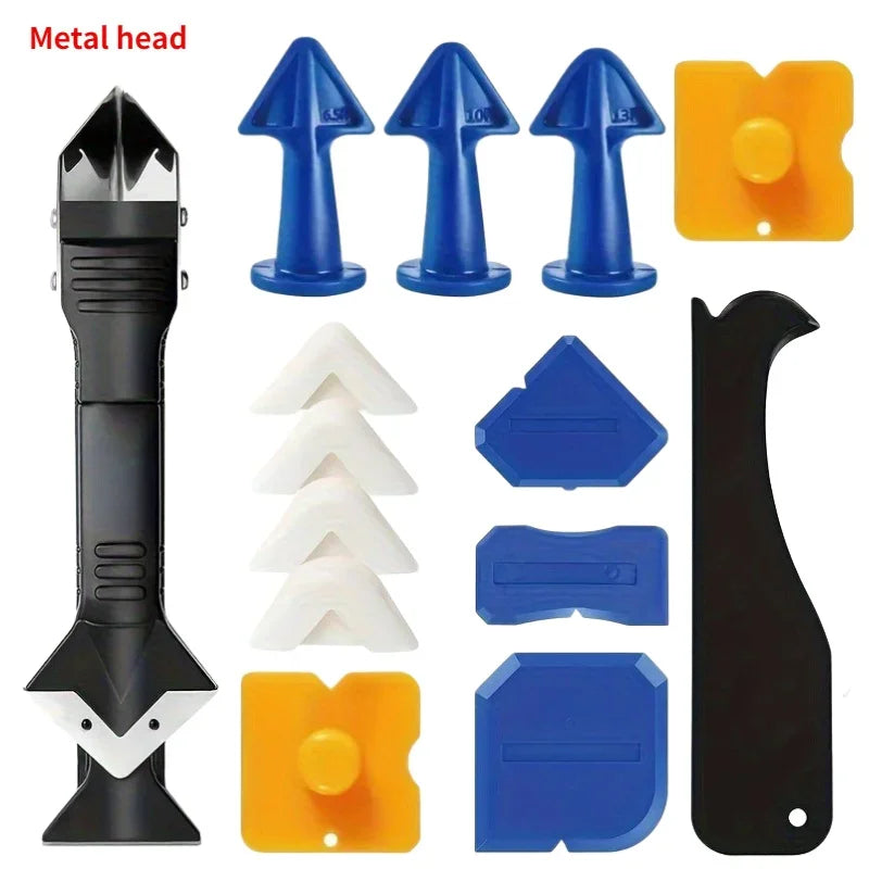 Caulking Tool Set with Metal and Silicone Heads - Manual Sealant Applicator for Precision Finishing,Durable Plastic Construction
